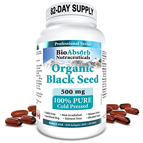 Bio Absorb Organic Black Seed Oil Capsules, 82-Day Supply, Cold Pressed Pure Black Cumin Seed Oil (Nigella Sativa) (330 softgels, 500mg)